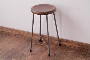 アンティーク雑貨　ラフジュ工房オリジナル　鉄脚　落ち着いた色味がおしゃれな丸スツール(チェア、椅子)(2)
