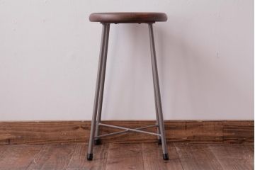 アンティーク雑貨　ラフジュ工房オリジナル　鉄脚　落ち着いた色味がおしゃれな丸スツール(チェア、椅子)(3)
