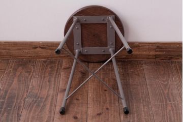 アンティーク雑貨　ラフジュ工房オリジナル　鉄脚　落ち着いた色味がおしゃれな丸スツール(チェア、椅子)(3)