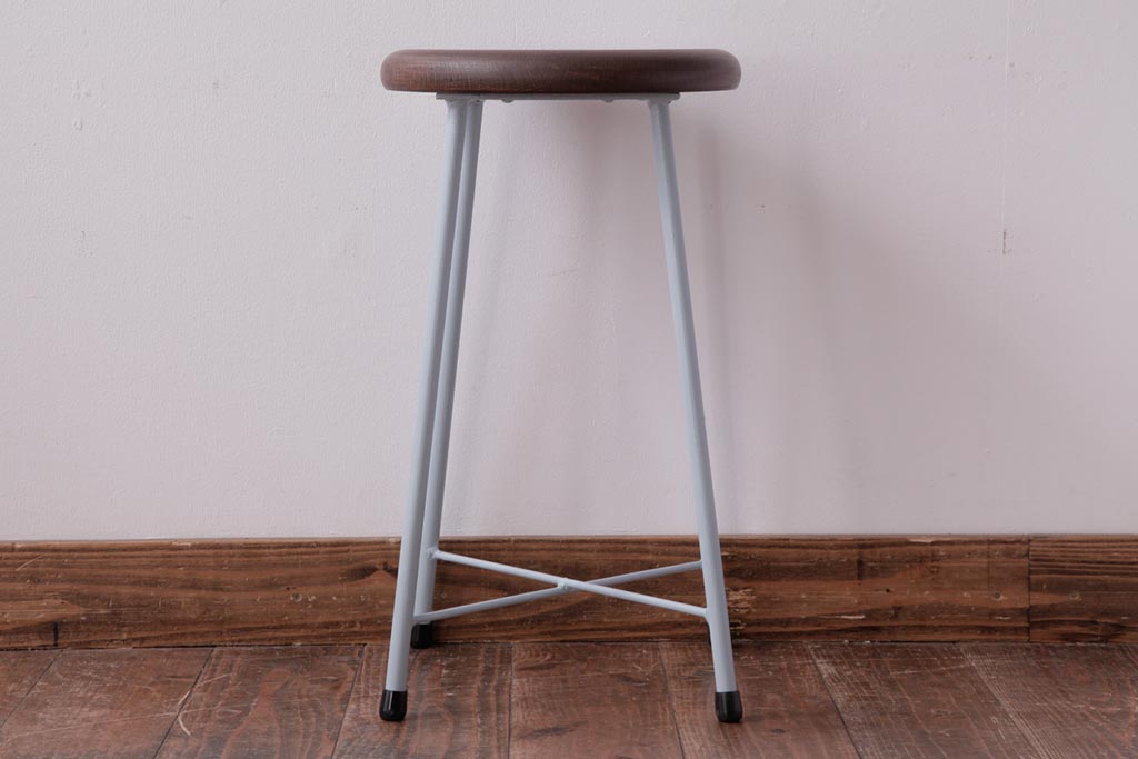 ラフジュ工房オリジナル　鉄脚　爽やかなペイントカラーが魅力の丸スツール(チェア、椅子)(3)