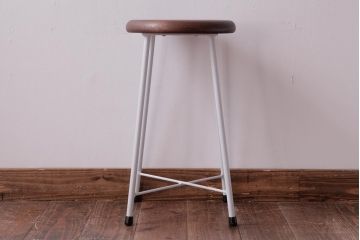 ラフジュ工房オリジナル　鉄脚　清涼感溢れるフレンチシックな丸スツール(チェア、椅子)(1)