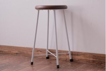 ラフジュ工房オリジナル　鉄脚　清涼感溢れるフレンチシックな丸スツール(チェア、椅子)(1)