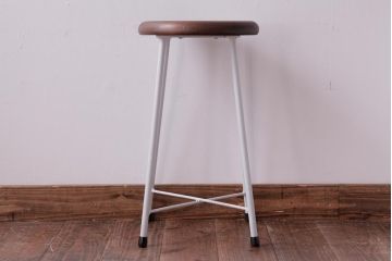 ラフジュ工房オリジナル　鉄脚　清涼感溢れるフレンチシックな丸スツール(チェア、椅子)(1)