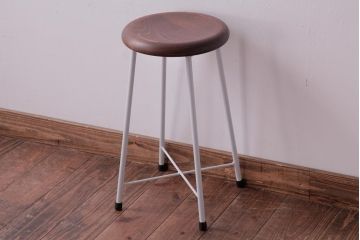 ラフジュ工房オリジナル　鉄脚　清涼感溢れるフレンチシックな丸スツール(チェア、椅子)(1)