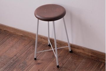 ラフジュ工房オリジナル　鉄脚　清涼感溢れるフレンチシックな丸スツール(チェア、椅子、イス、丸椅子)(R-031607)