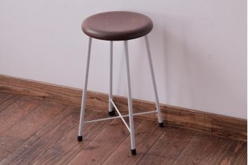 ラフジュ工房オリジナル　鉄脚　清涼感溢れるフレンチシックな丸スツール(チェア、椅子、イス、丸椅子)(R-031607)