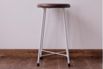 ラフジュ工房オリジナル　鉄脚　清涼感溢れるフレンチシックな丸スツール(チェア、椅子、イス、丸椅子)(R-031607)