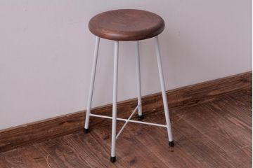ラフジュ工房オリジナル　鉄脚　清涼感溢れるフレンチシックな丸スツール(チェア、椅子、イス、丸椅子)(R-031607)