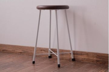 ラフジュ工房オリジナル　鉄脚　清涼感溢れるフレンチシックな丸スツール(チェア、椅子、イス、丸椅子)(R-031607)
