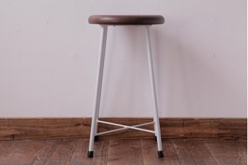 ラフジュ工房オリジナル　鉄脚　清涼感溢れるフレンチシックな丸スツール(チェア、椅子、イス、丸椅子)(R-031607)