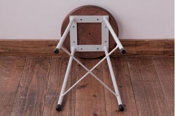 ラフジュ工房オリジナル　鉄脚　清涼感溢れるフレンチシックな丸スツール(チェア、椅子、イス、丸椅子)(R-031607)
