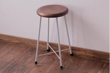 ラフジュ工房オリジナル　鉄脚　清涼感溢れるフレンチシックな丸スツール(チェア、椅子)(3)