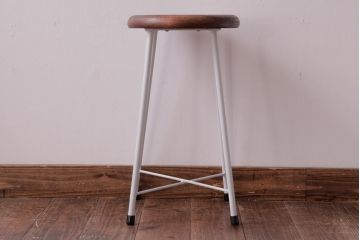 ラフジュ工房オリジナル　鉄脚　清涼感溢れるフレンチシックな丸スツール(チェア、椅子)(3)