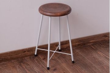 ラフジュ工房オリジナル　鉄脚　清涼感溢れるフレンチシックな丸スツール(チェア、椅子)(3)