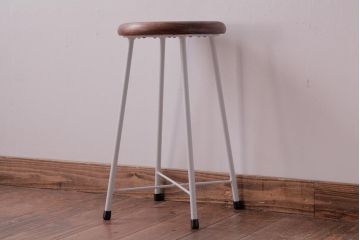 ラフジュ工房オリジナル　鉄脚　清涼感溢れるフレンチシックな丸スツール(チェア、椅子)(3)
