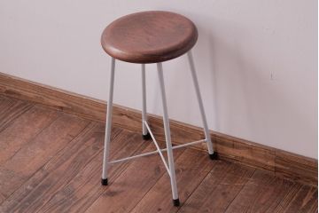 ラフジュ工房オリジナル　鉄脚　清涼感溢れるフレンチシックな丸スツール(チェア、椅子)(3)