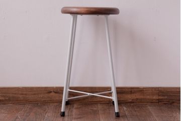 ラフジュ工房オリジナル　鉄脚　清涼感溢れるフレンチシックな丸スツール(チェア、椅子)(3)