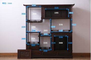 中古　民芸家具　唐木材　異国情緒を漂わせる花鳥図の彫りの飾り棚(茶棚、収納棚、戸棚)