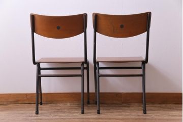 ヴィンテージ家具　ヨーロッパビンテージ　ノスタルジックな雰囲気のスクールチェア2脚セット(キッズチェア、鉄脚チェア、椅子)