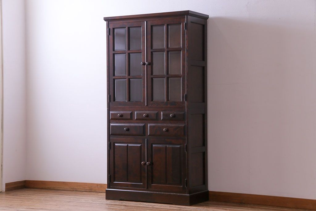 中古　北海道民芸家具　HM160K　シックなインテリアと相性の良い食器棚(本箱、収納棚)(定価約45万円)