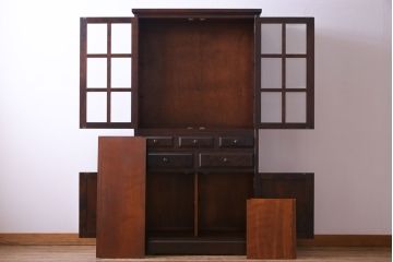 中古　北海道民芸家具　HM160K　シックなインテリアと相性の良い食器棚(本箱、収納棚)(定価約45万円)