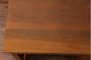 レトロ家具　昭和レトロ　ブナ材　どっしりとした構えが魅力的な補助天板付き片袖机(ワークデスク、在宅ワーク、在宅用、カウンターテーブル、作業台)