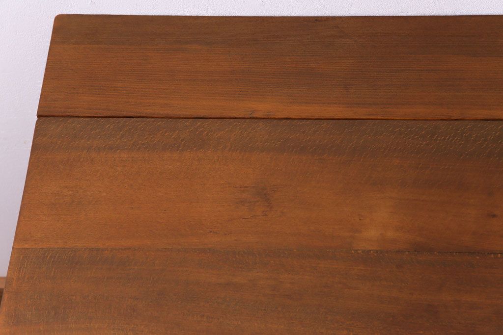 レトロ家具　昭和レトロ　ブナ材　どっしりとした構えが魅力的な補助天板付き片袖机(ワークデスク、在宅ワーク、在宅用、カウンターテーブル、作業台)