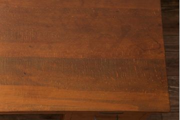 レトロ家具　昭和レトロ　ブナ材　どっしりとした構えが魅力的な補助天板付き片袖机(ワークデスク、在宅ワーク、在宅用、カウンターテーブル、作業台)