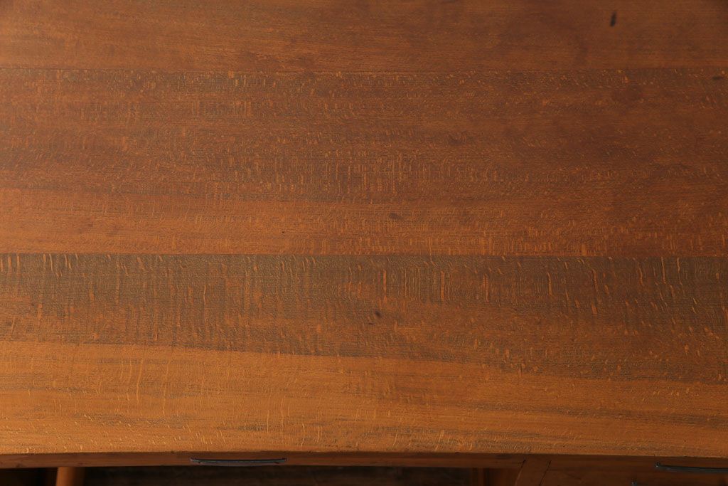 レトロ家具　昭和レトロ　ブナ材　どっしりとした構えが魅力的な補助天板付き片袖机(ワークデスク、在宅ワーク、在宅用、カウンターテーブル、作業台)