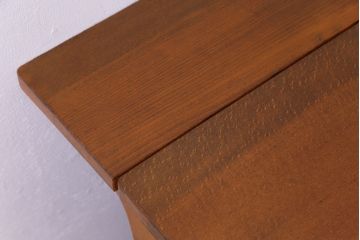 レトロ家具　昭和レトロ　ブナ材　どっしりとした構えが魅力的な補助天板付き片袖机(ワークデスク、在宅ワーク、在宅用、カウンターテーブル、作業台)