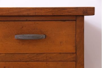 レトロ家具　昭和レトロ　ブナ材　どっしりとした構えが魅力的な補助天板付き片袖机(ワークデスク、在宅ワーク、在宅用、カウンターテーブル、作業台)