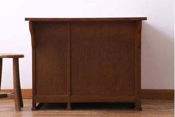 レトロ家具　昭和レトロ　ブナ材　どっしりとした構えが魅力的な補助天板付き片袖机(ワークデスク、在宅ワーク、在宅用、カウンターテーブル、作業台)