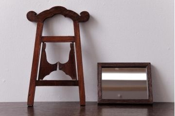 アンティーク家具　和製アンティーク　総ケヤキ材　玉杢が上品な引き出し付きの鏡台(化粧箱、小引き出し、小物収納)