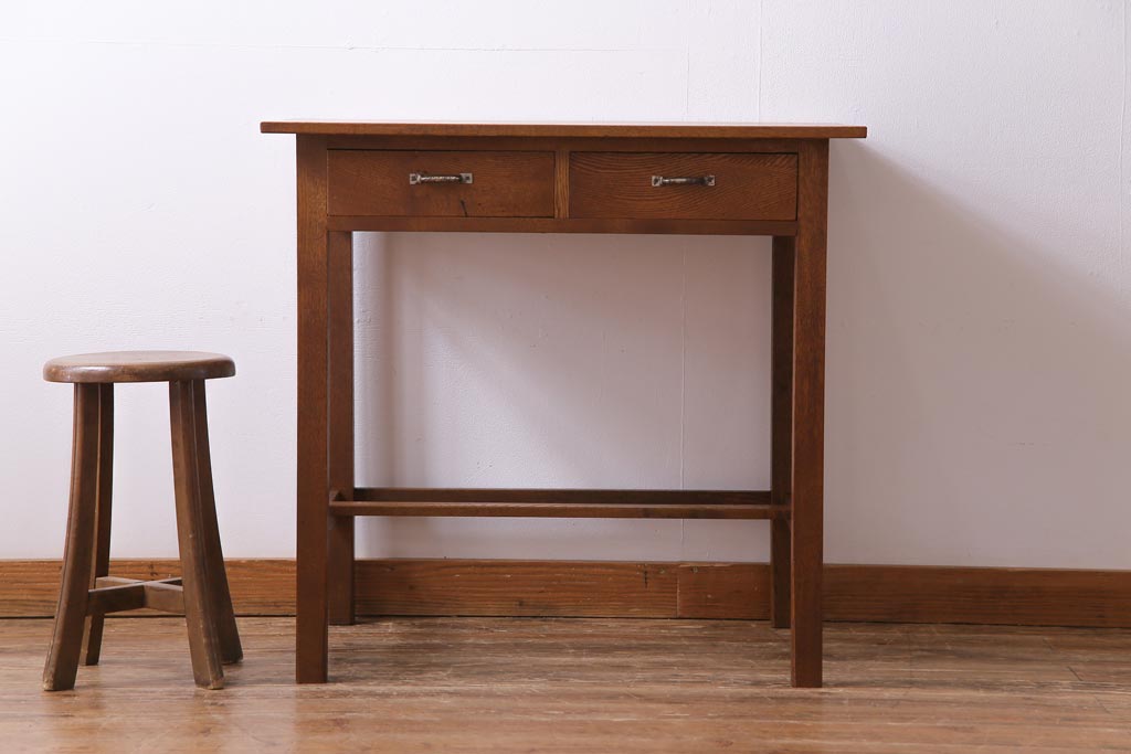 アンティーク家具　昭和初期　栓材　シンプルで素朴な雰囲気が魅力の平机(デスク、在宅ワーク、在宅用作業台)