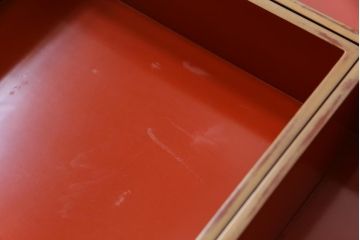 和製アンティーク　丸に二本杉紋　二葉葵　共箱付き重箱(和食器、漆器)