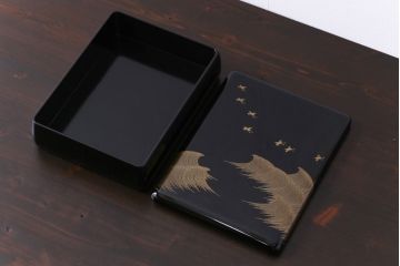 アンティーク雑貨　昭和期　平安象彦　名取川蒔絵　千鳥　和の風情を感じる共箱付き手文庫(文箱、手紙箱、漆器)