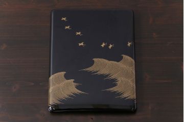 アンティーク雑貨　昭和期　平安象彦　名取川蒔絵　千鳥　和の風情を感じる共箱付き手文庫(文箱、手紙箱、漆器)