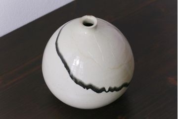 アンティーク雑貨　昭和期　笠間焼　荒田耕治　墨流一輪挿(花瓶、花器)