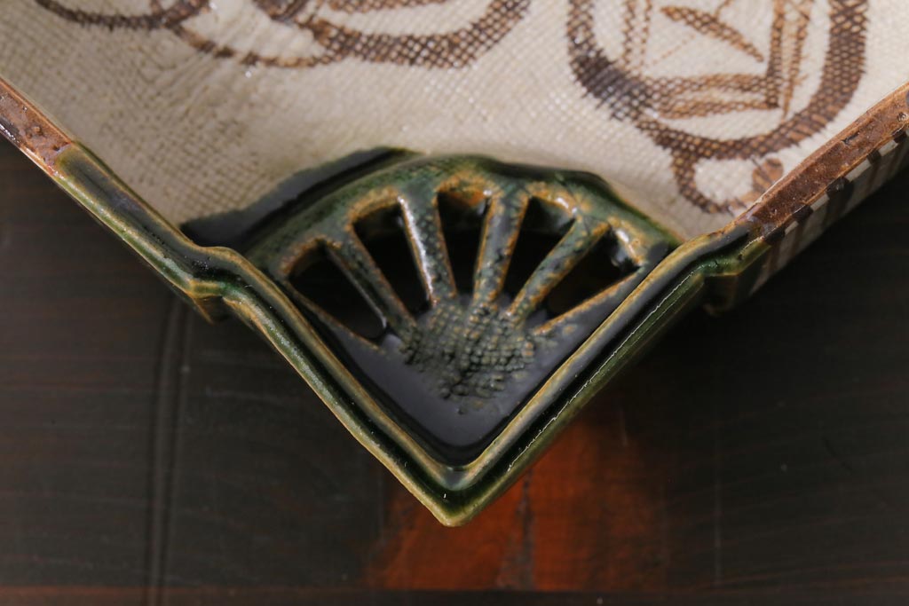 織部焼　松本鉄山作　共箱付き　扇型が小粋な向付5客セット(小皿)