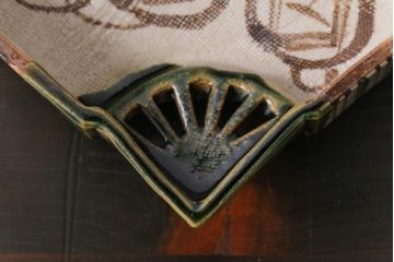 織部焼　松本鉄山作　共箱付き　扇型が小粋な向付5客セット(小皿)