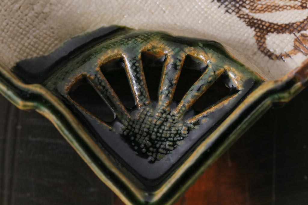 織部焼　松本鉄山作　共箱付き　扇型が小粋な向付5客セット(小皿)