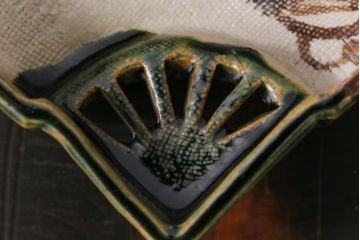 織部焼　松本鉄山作　共箱付き　扇型が小粋な向付5客セット(小皿)