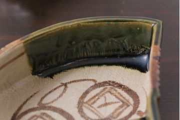 織部焼　松本鉄山作　共箱付き　扇型が小粋な向付5客セット(小皿)