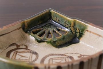 織部焼　松本鉄山作　共箱付き　扇型が小粋な向付5客セット(小皿)