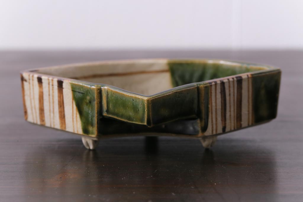 織部焼　松本鉄山作　共箱付き　扇型が小粋な向付5客セット(小皿)