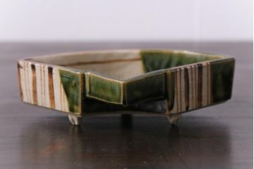 織部焼　松本鉄山作　共箱付き　扇型が小粋な向付5客セット(小皿)