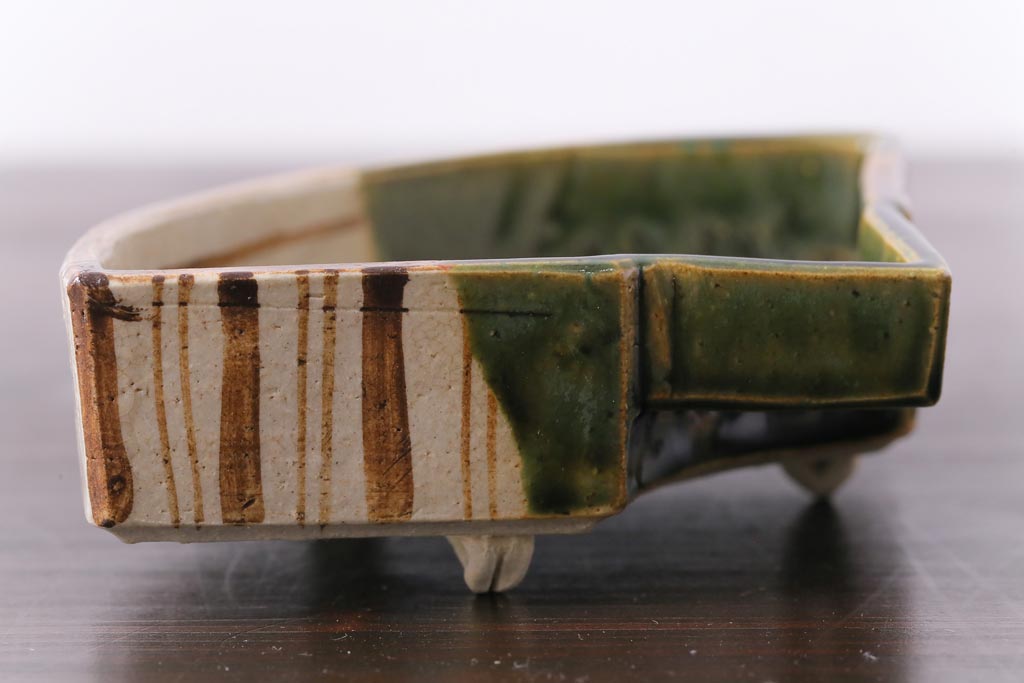 織部焼　松本鉄山作　共箱付き　扇型が小粋な向付5客セット(小皿)