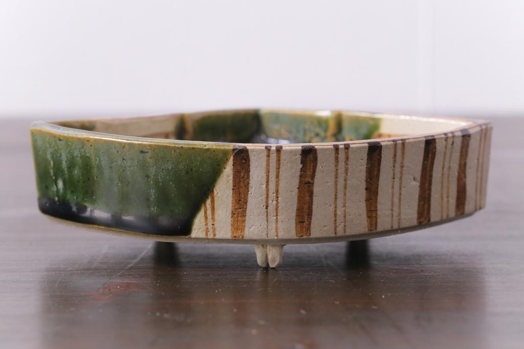 織部焼　松本鉄山作　共箱付き　扇型が小粋な向付5客セット(小皿)