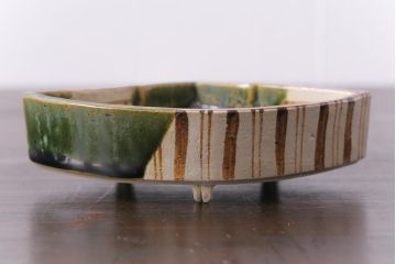 織部焼　松本鉄山作　共箱付き　扇型が小粋な向付5客セット(小皿)