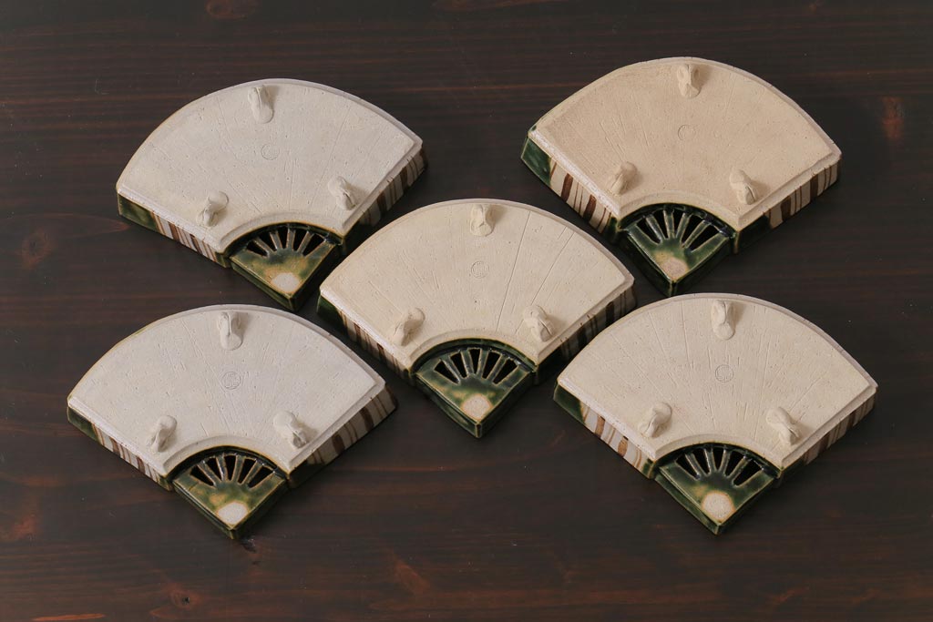 織部焼　松本鉄山作　共箱付き　扇型が小粋な向付5客セット(小皿)